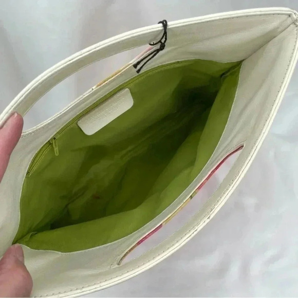 Maurizio Taiuti Genuine Leather Fold Clutch Floral Pink White Cut Out Handles - Picture 4 of 10